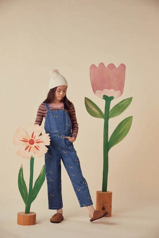 Bees Emb Kids Overalls Cozy Knit Overalls