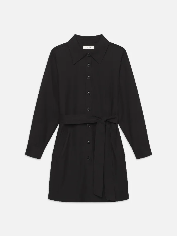 Belted Trench Long Sleeve Dress -- Black Stylish Sleeveless Trench Coat