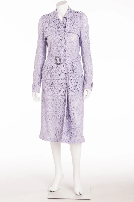 Burberry Prorsum - Editorial Light Purple English Lace Trench Coat with Belt - IT 44 Fashionable Wide-Leg Trench