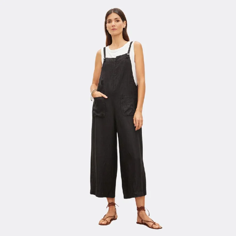 Isabel Linen Overalls (Black) Sleeveless Linen Jumpsuit