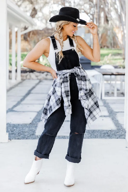 Keep Looking Up Black Overalls FINAL SALE Minimalist Cotton Overalls