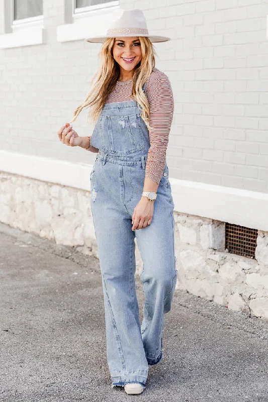 Many Moments Medium Wash Flared Overalls FINAL SALE Elegant Tailored Jumpsuit