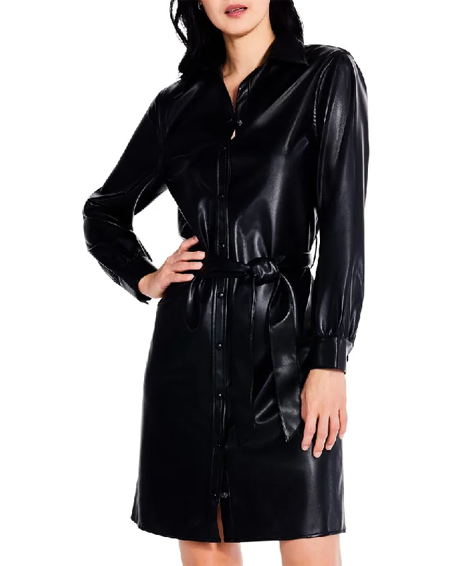 NIC+ZOE Faux Leather Trench Dress Warm Wool Blend Trench
