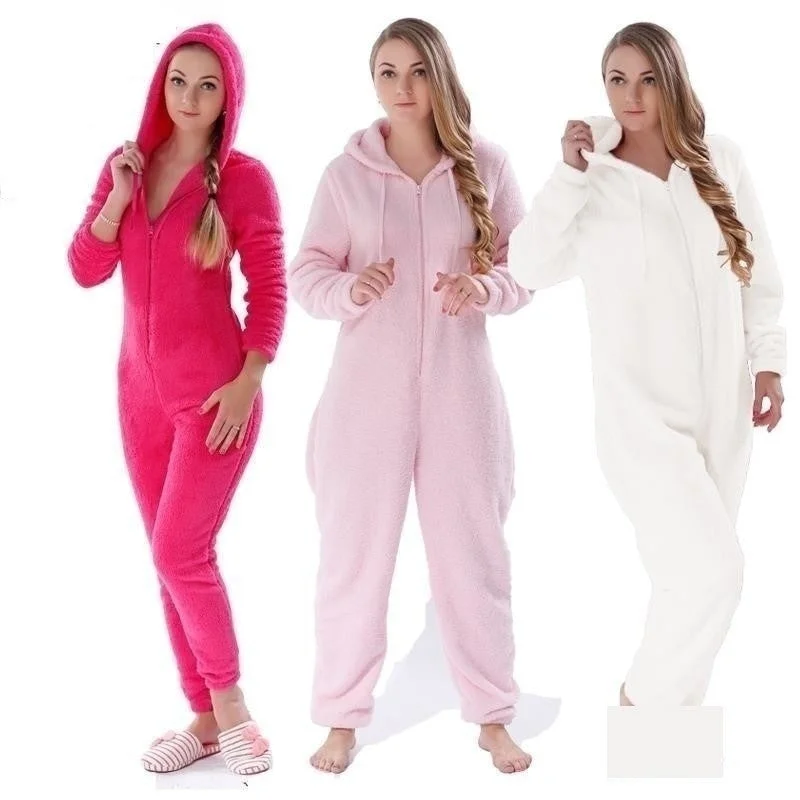 Plus Size Women's Winter Warm Fluffy Fleece Hooded Overall Onesies Hoodie with Strings Custom Fit Adjustable