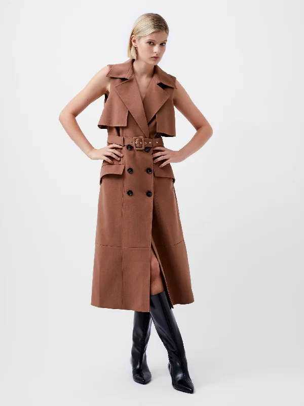Azra Twill Sleeveless Trench Dress Trendy Oversized Trench Coat
