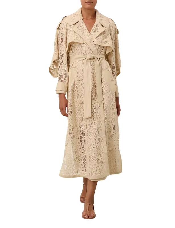 Natura Lace Trench Dress In Tea Double-Breasted Military Trench Coat