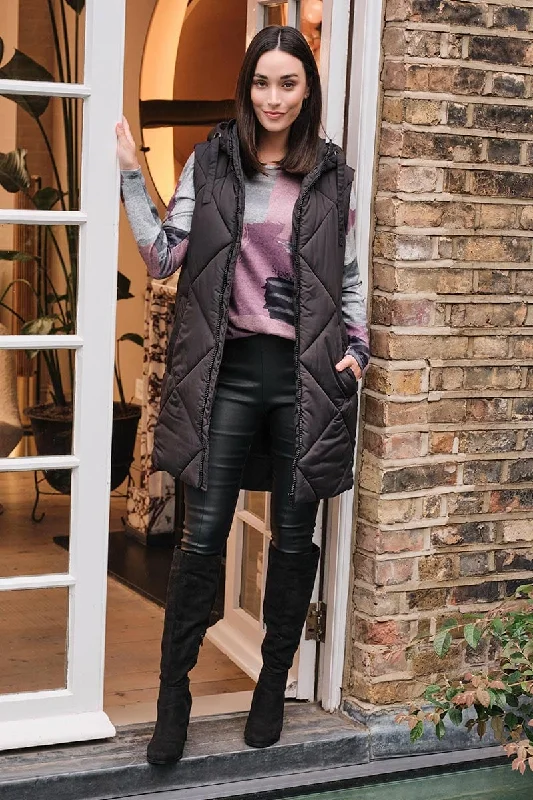 Quilted Longline Puffer Vest High-Collar Puffer Vest