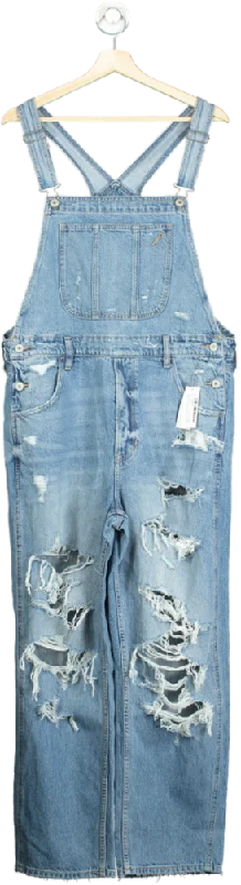 American Eagle Blue Denim Distressed Overalls UK L Vintage Wash Jumpsuit