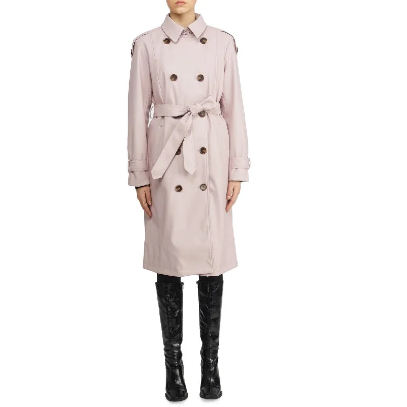 Badgley Mischka Women's Vegan Leather Mid-Length Double Breasted Trench Coat Chic Wool Blend Trench Badgley Mischka Women's Vegan Leather Mid-Length Double Breasted Trench Coat Chic Wool Blend Trench