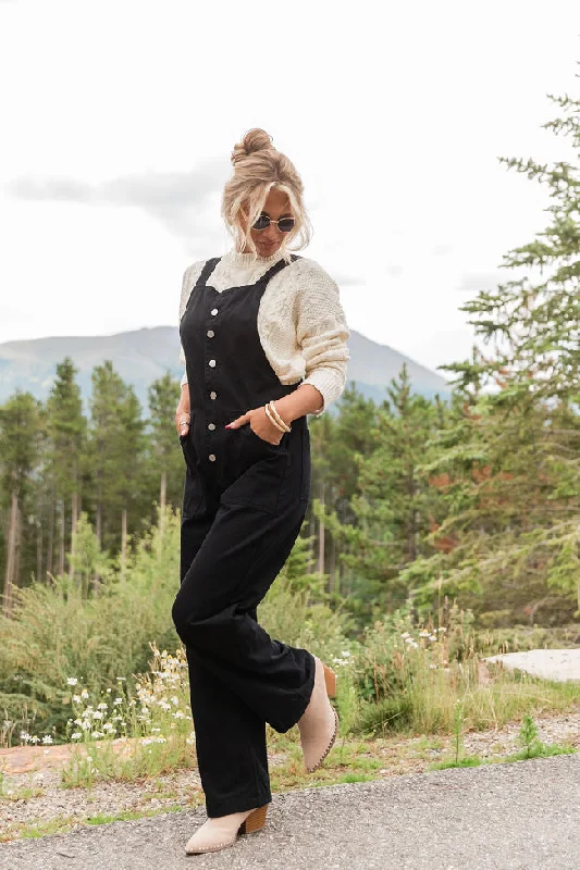 Can't Replace You Black Button Front Wide Leg Overalls Pastel Color Overalls