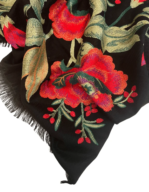 Embroidered Bellagio Shawl Classic Wool Shawl Wrap