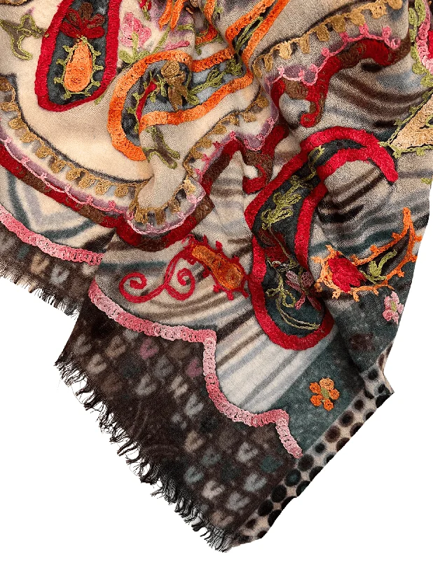 Embroidered Equinox Shawl Warm Wool Shawl Cape