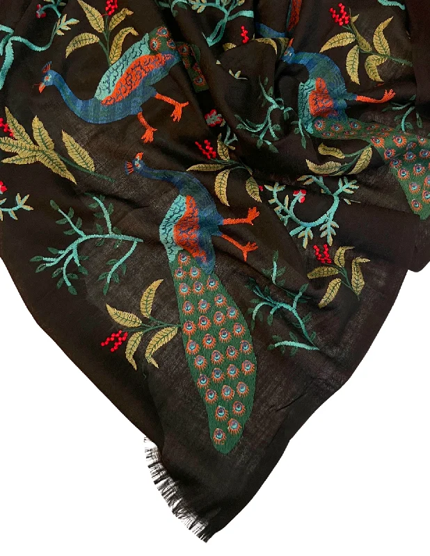 Embroidered Shawl Peacock Comfortable Summer Shawl Wrap