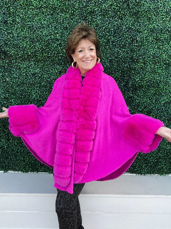 Faux Fur Cuffed Shawl Cozy Chunky Knit Shawl