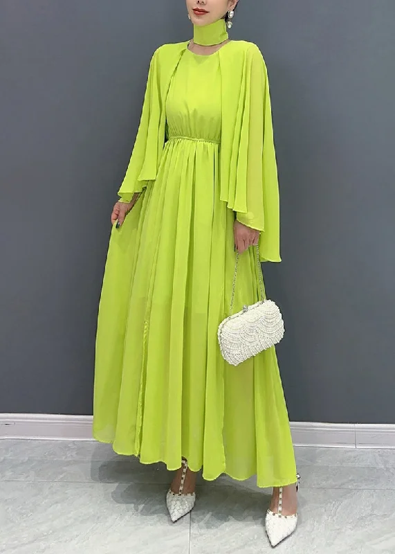 Fitted Green Shawl Collar Patchwork Vacation Maxi Dresses Flare Sleeve AO1031 Warm Woolen Shawl Wrap