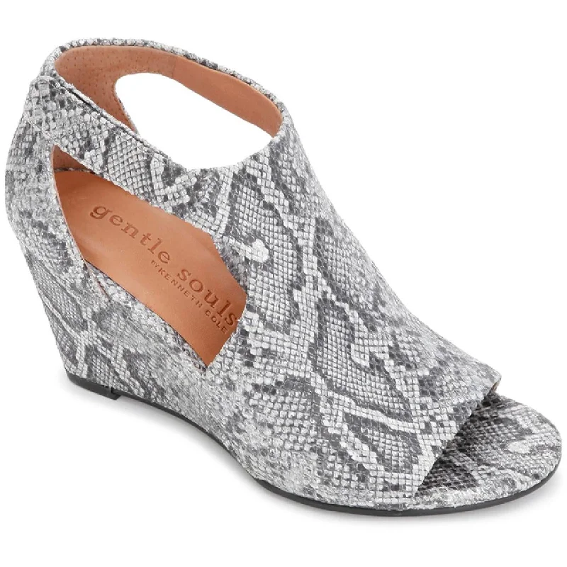 Gentle Souls by Kenneth Cole Womens Lunette 75 Hooded Leather Wedges Hoodie with Pattern Geometric Abstract