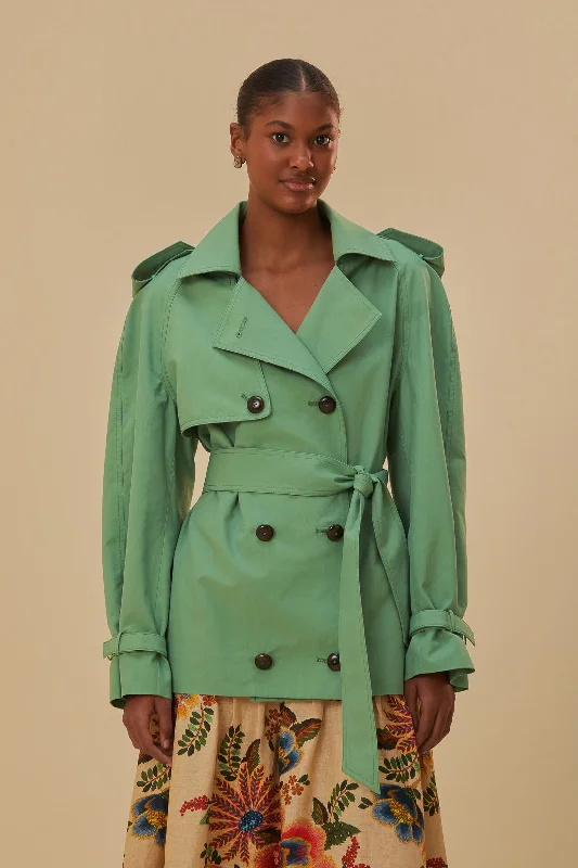 Green Short Trench Coat Casual Trench Coat for Women