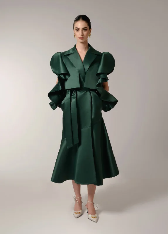 GREEN TRENCH-DRESS Elegant Long Sleeve Trench