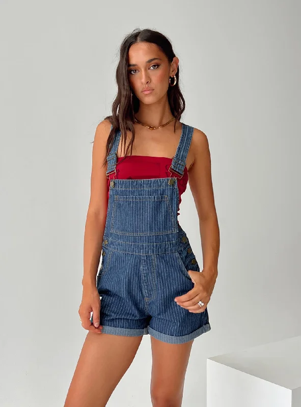 Kacey Overalls Mid Blue Pinstripe Stylish Workwear Overalls