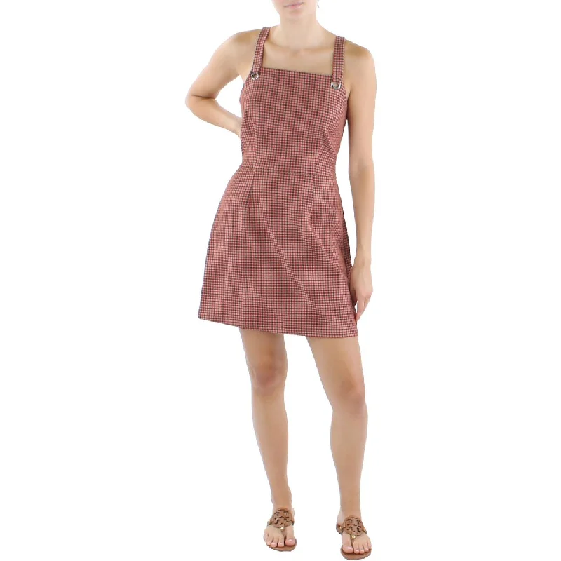 Kingston Grey Womens Juniors Checkered Overalls Mini Dress Elegant Tailored Jumpsuit