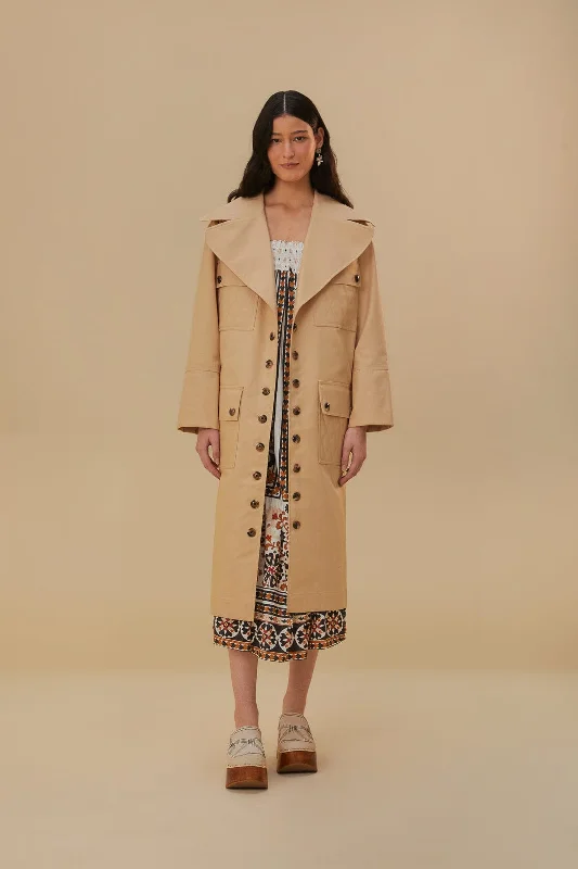Pockets Over Nude Trench Coat Trendy Hooded Belted Trench