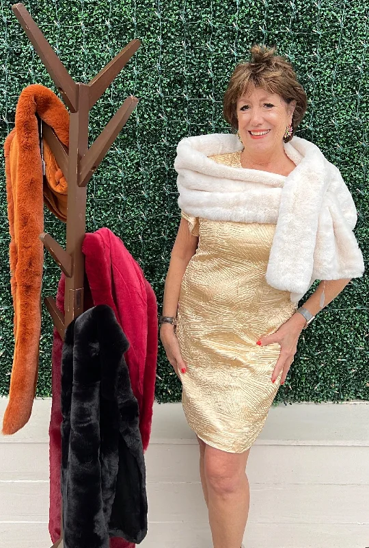 Faux Fur Pull-Through Shawl Lightweight Silk Shawl