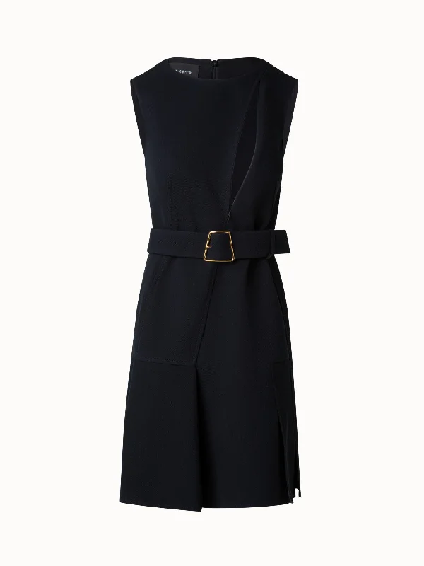 Trench Dress - Sleeveless Cotton A-Line Dress with Zip-Cut-Out Modern Long Sleeve Trench