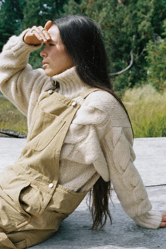Standard Overalls, Tencel Bull Denim, Khaki Layered Tee Jumpsuit