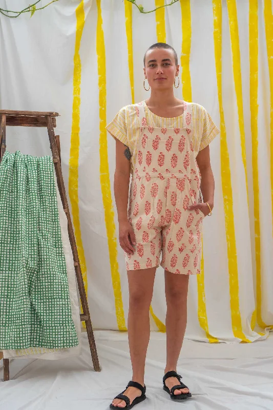 Summer Work Overalls - Rosebush Print Cropped Wide-Leg Overalls