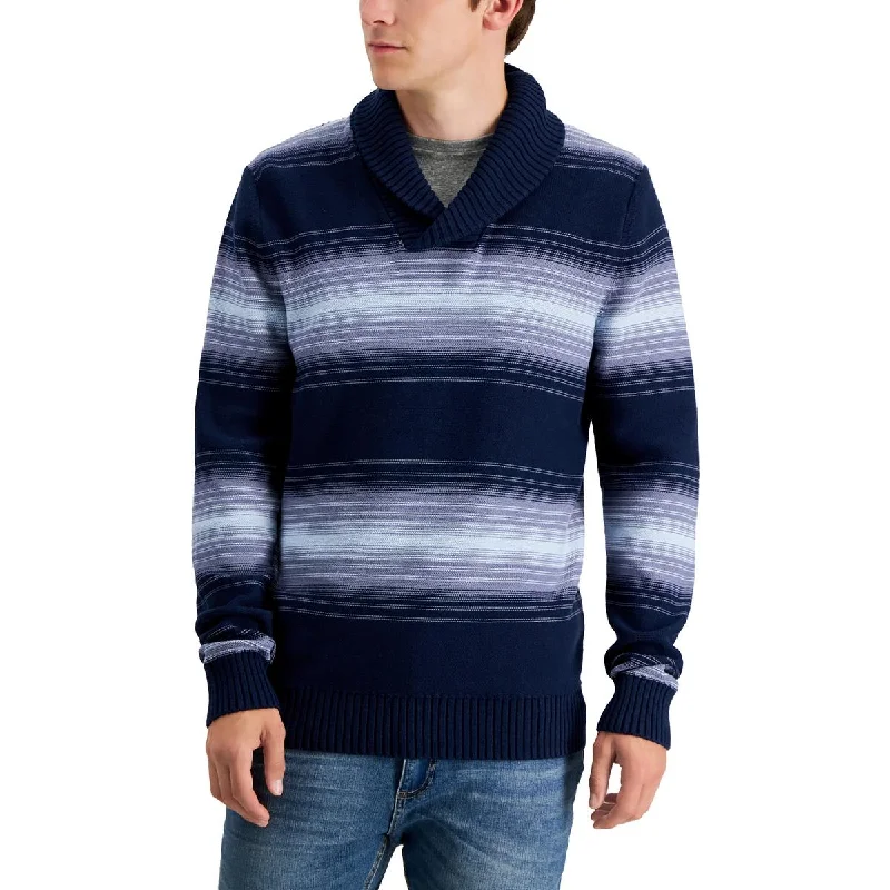 Sun + Stone Mens Shawl Collar Stripe Pullover Sweater Cozy Fleece Shawl Wrap