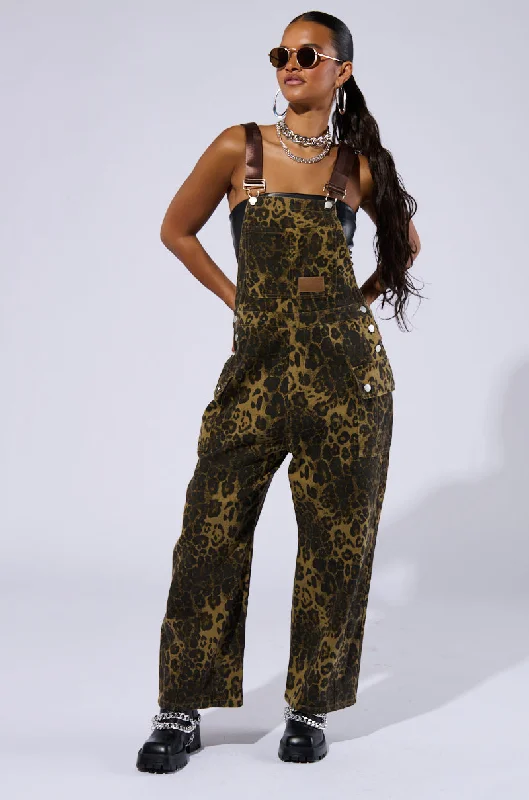 TALLY LEOPARD PRINT OVERALLS Urban Denim Jumpsuit
