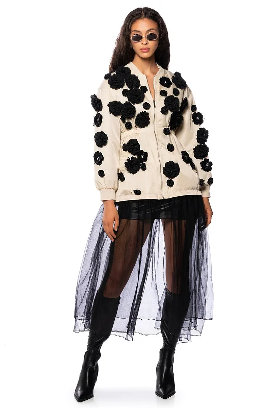 THE LUXE LIFE MAXI TRENCH WITH SEQUIN FLOWERS Stylish Trench Coat with Pockets