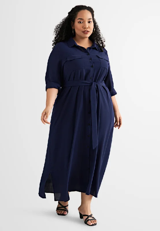 Treena Long Trench Style Button Dress Shirt Casual Button Trench Coat