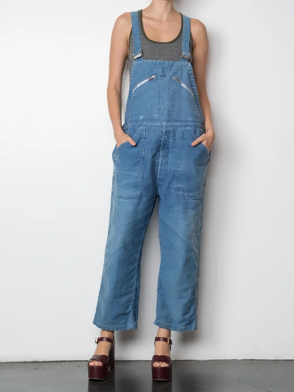Vintage Overalls With Single Zip on Bib Ruffled Shoulder Overalls
