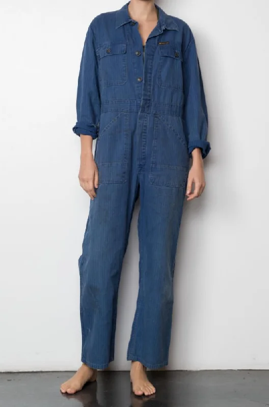 Vintage Workwear Coveralls Feminine Tie-Back Jumpsuit