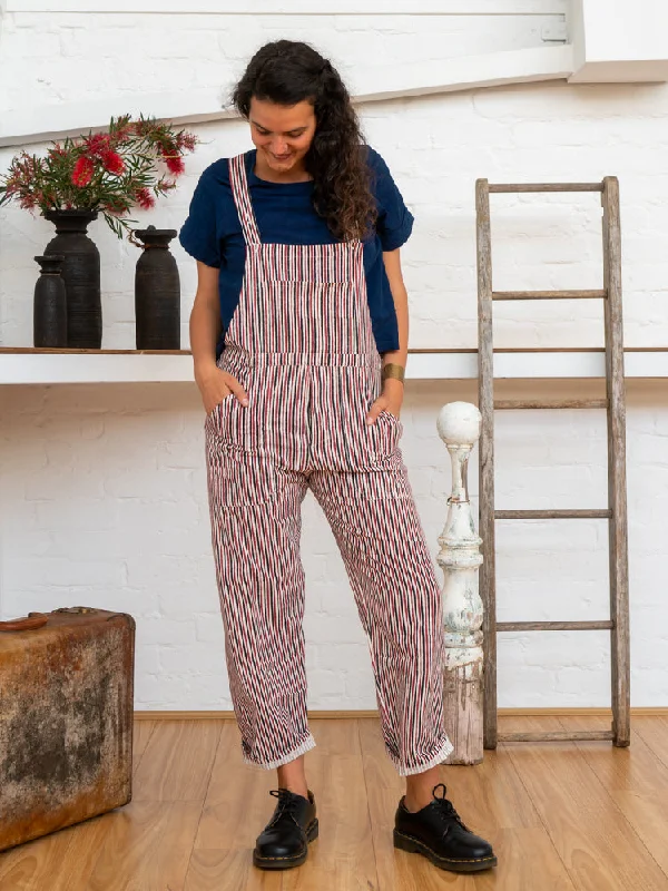 Work Overalls - Red Pinstripe Chic Monochrome Overalls