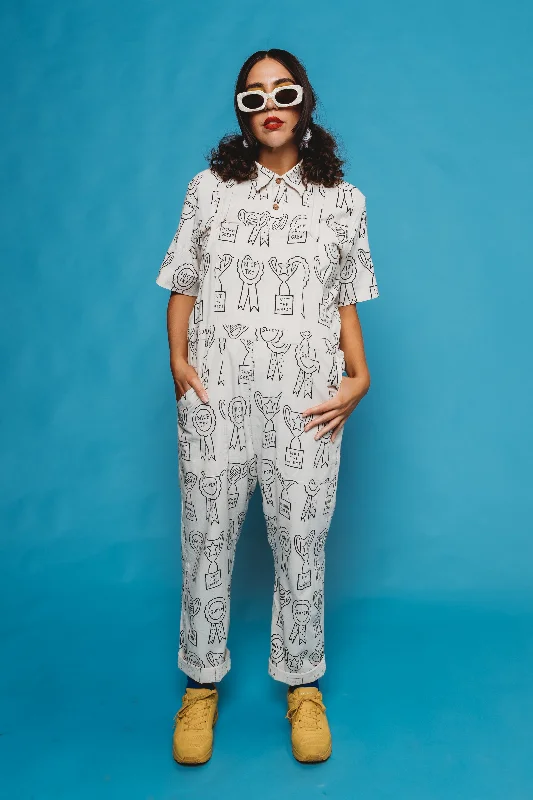 Work Overalls – Trophy Print Black and White Functional Cargo Overalls
