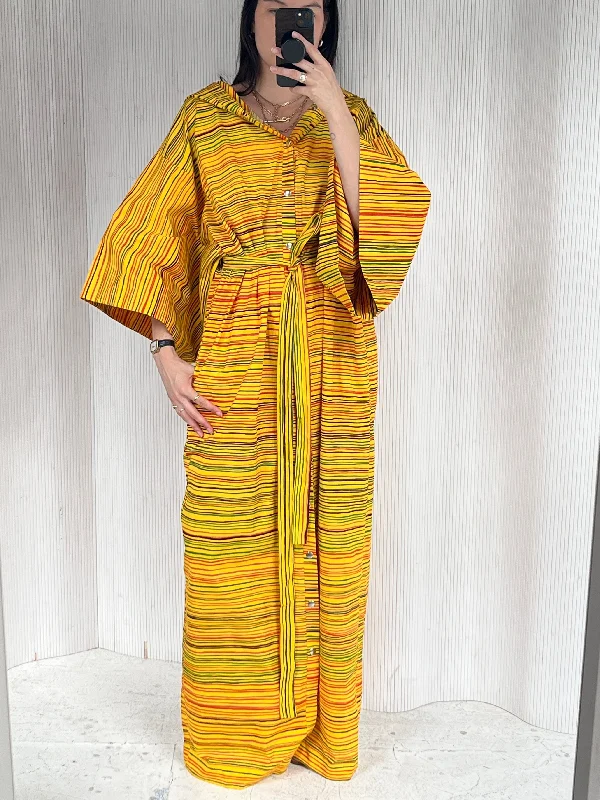 Yellow Hooded Marimekko Robe Hoodie with Ribbed Cuffs Snug Fit Comfort