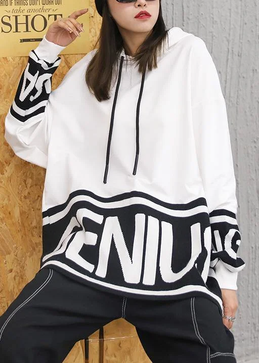Chunky fall white Letter knit tops trendy plus size hooded top Hoodie with Pastel Soft Subtle Chunky fall white Letter knit tops trendy plus size hooded top Hoodie with Pastel Soft Subtle