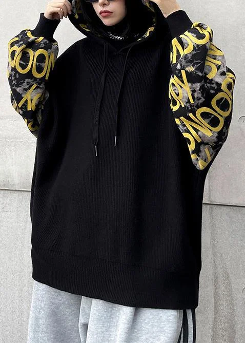 Cozy black Letter crane tops hooded fall fashion knitwear Hoodie with Gradient Ombre Colorful Cozy black Letter crane tops hooded fall fashion knitwear Hoodie with Gradient Ombre Colorful