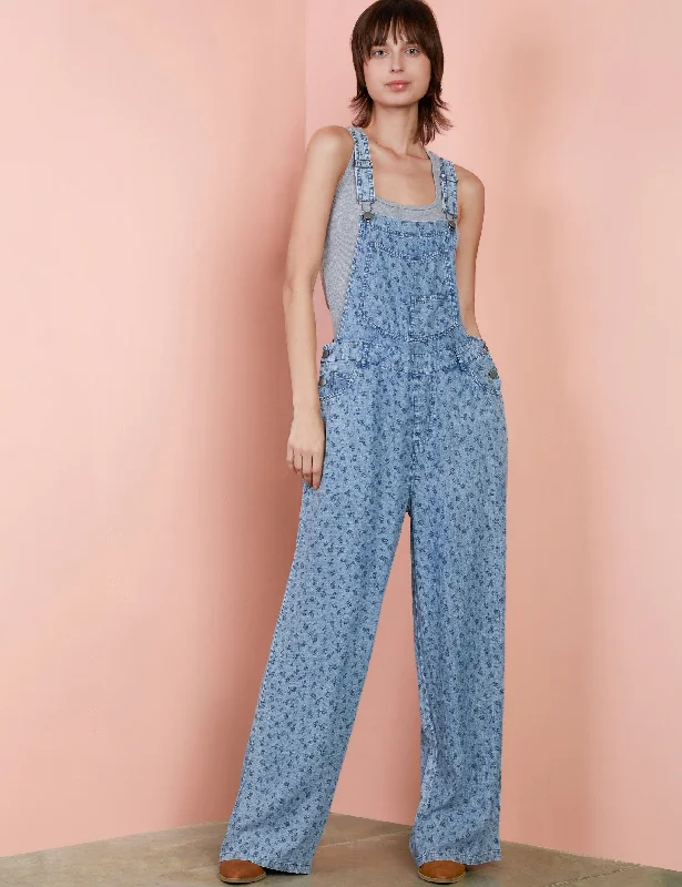 Ditsy Floral Overalls Cropped Cotton Overalls