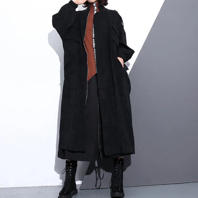 Elegant black cotton blended Coat Loose fitting Stand zippered Winter coat boutique long sleeve pockets baggy maxi coat Coat Overcoat Trench Coat Elegant black cotton blended Coat Loose fitting Stand zippered Winter coat boutique long sleeve pockets baggy maxi coat Coat Overcoat Trench Coat