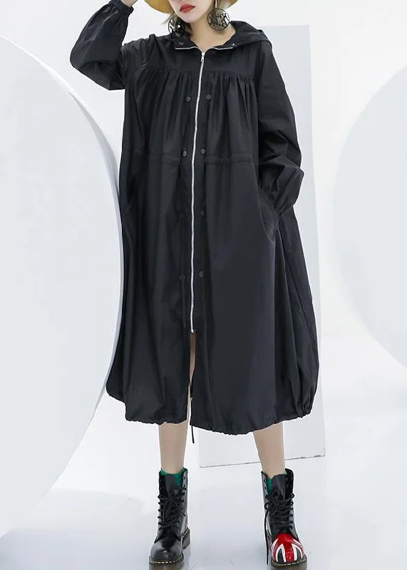 Elegant black oversized maxi coat hooded pockets zippered coat Bomber Jacket Denim Jacket Leather Jacket Elegant black oversized maxi coat hooded pockets zippered coat Bomber Jacket Denim Jacket Leather Jacket