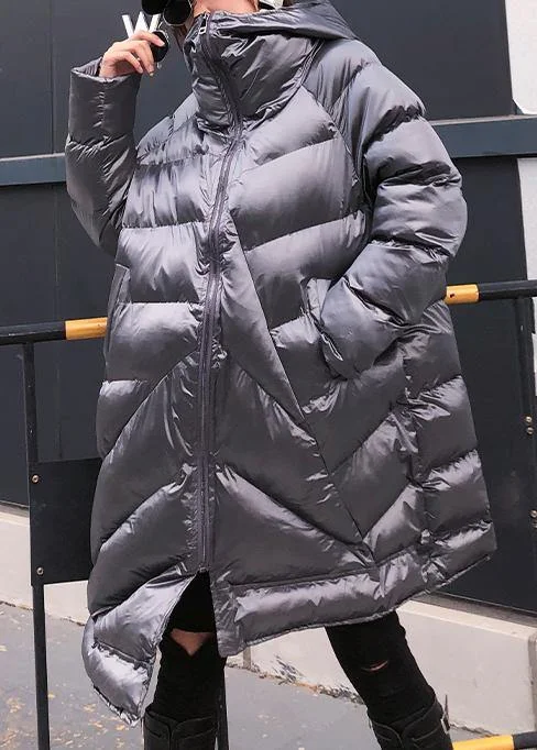 Elegant silver gray womens parkas oversized warm winter outwear hooded zippered Hoodie with Distressed Vintage Worn Elegant silver gray womens parkas oversized warm winter outwear hooded zippered Hoodie with Distressed Vintage Worn