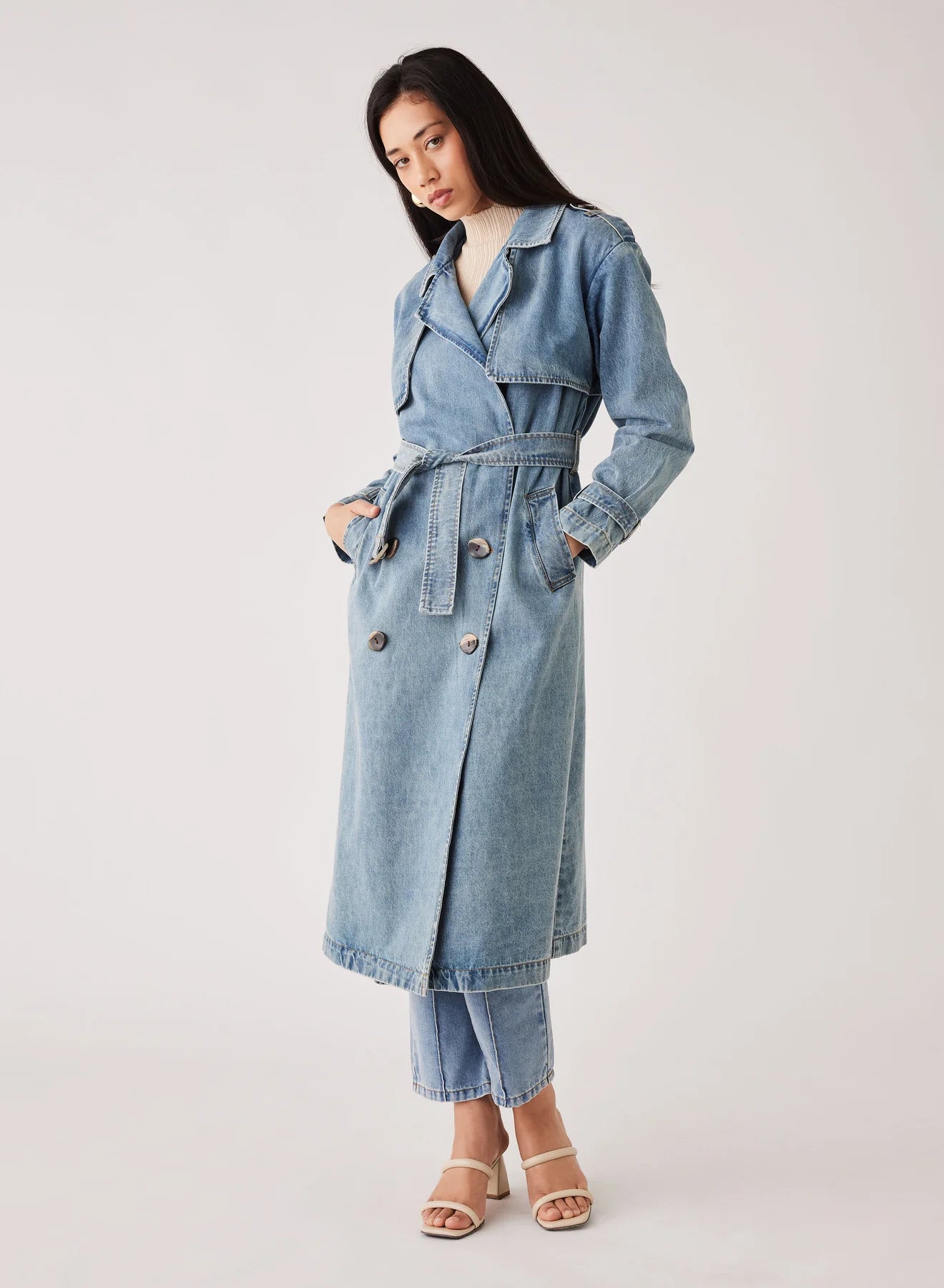 ESMAEÉ MIDWEST TRENCH COAT - BLUE Trendy Wide-Cuff Trench Coat