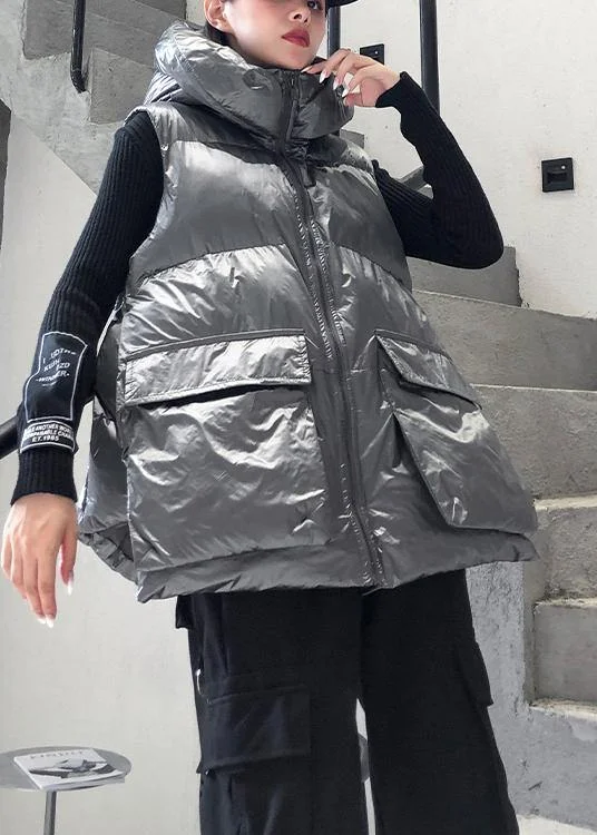 Fine silver gray winter outwear plus size clothing snow sleeveless hooded pockets winter outwear Hoodie with Reflective Safety Nightwear Fine silver gray winter outwear plus size clothing snow sleeveless hooded pockets winter outwear Hoodie with Reflective Safety Nightwear