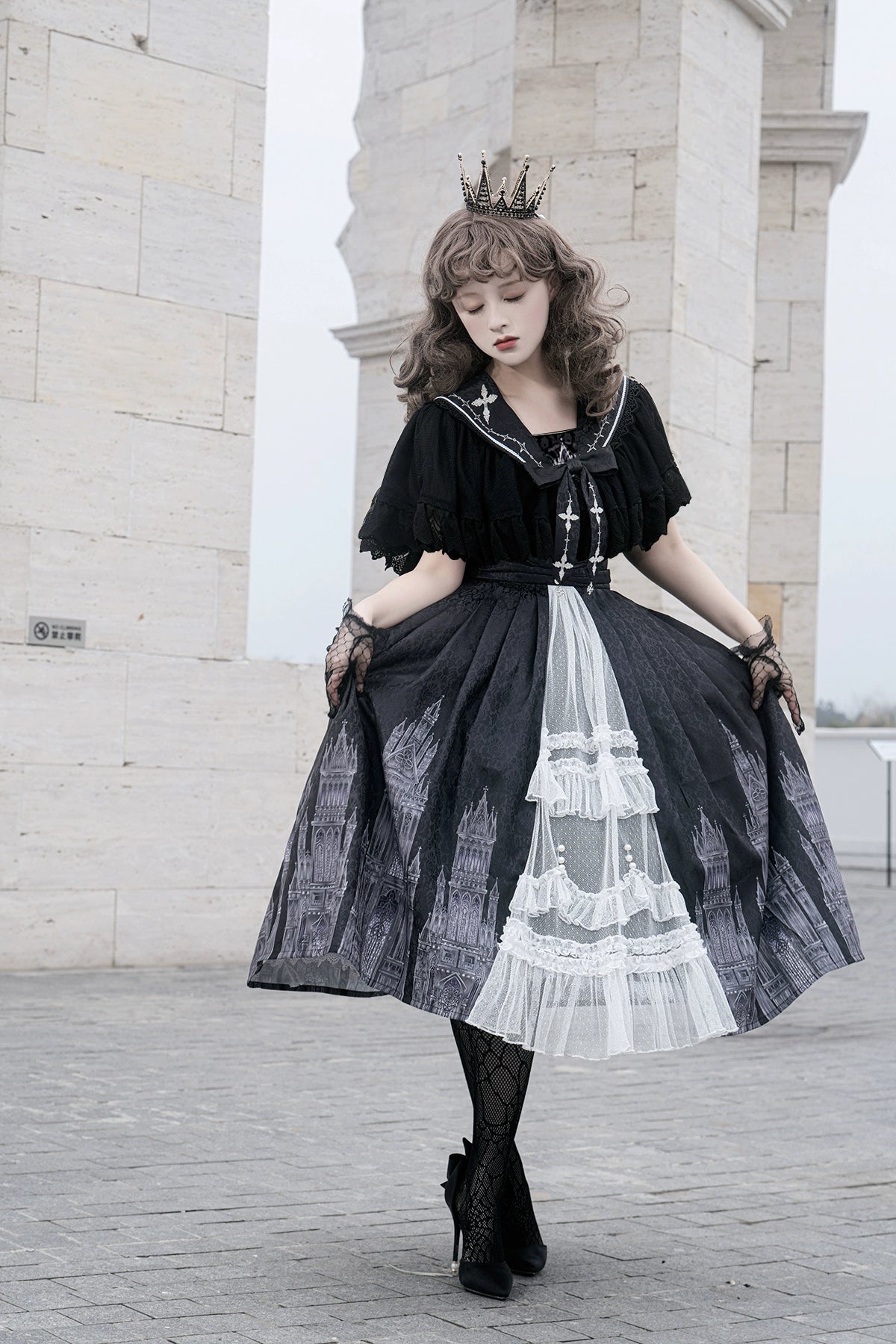 Cornfield Lolita~Silent Church~Gothic Lolita JSK Dress Printed Dress Thin Shawl Set Trendy Knitted Shawl Wrap Cornfield Lolita~Silent Church~Gothic Lolita JSK Dress Printed Dress Thin Shawl Set Trendy Knitted Shawl Wrap