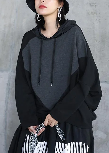 Italian black asymmetric outfit hooded patchwork Midi tops Hoodie with Monochrome Minimalist Simple Italian black asymmetric outfit hooded patchwork Midi tops Hoodie with Monochrome Minimalist Simple