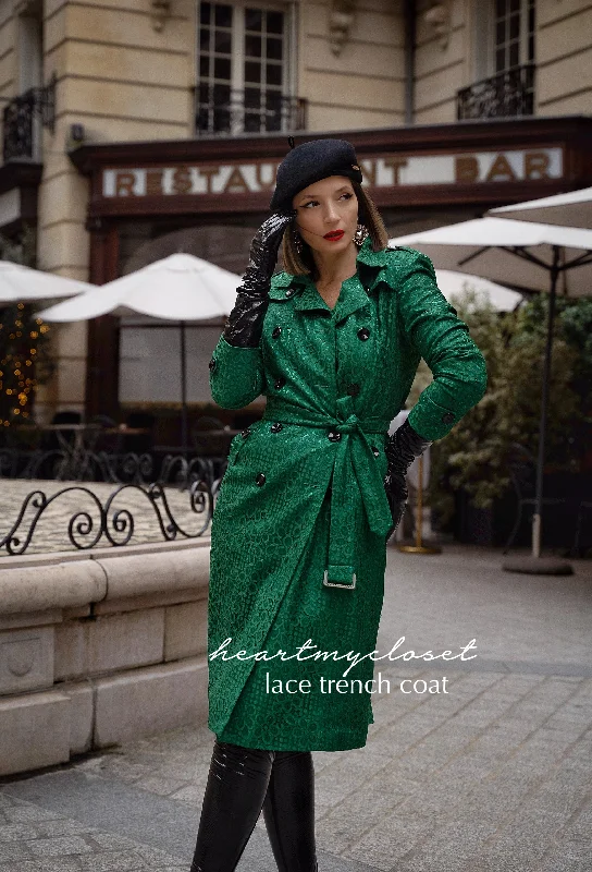 Lace trench - lace trench coat with satin lining Elegant Trench Coat for Fall
