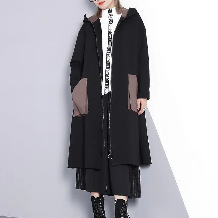 New black Winter coat oversize Hooded zippered outwear fine pockets trench coat Casual Belted Wool Trench New black Winter coat oversize Hooded zippered outwear fine pockets trench coat Casual Belted Wool Trench